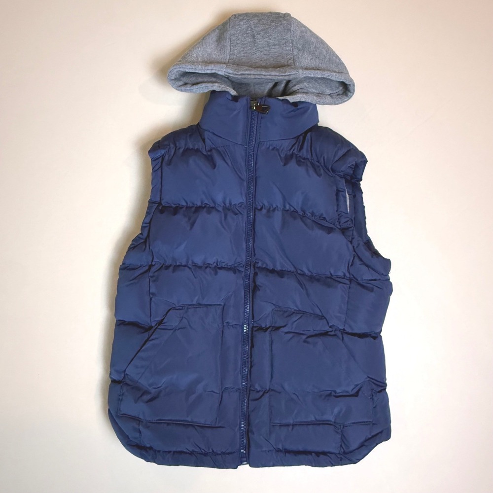 Navy Blue Hooded Puffer Vest Kids Size 4/5 Quilted Sleeveless Jacket Gorpcore
